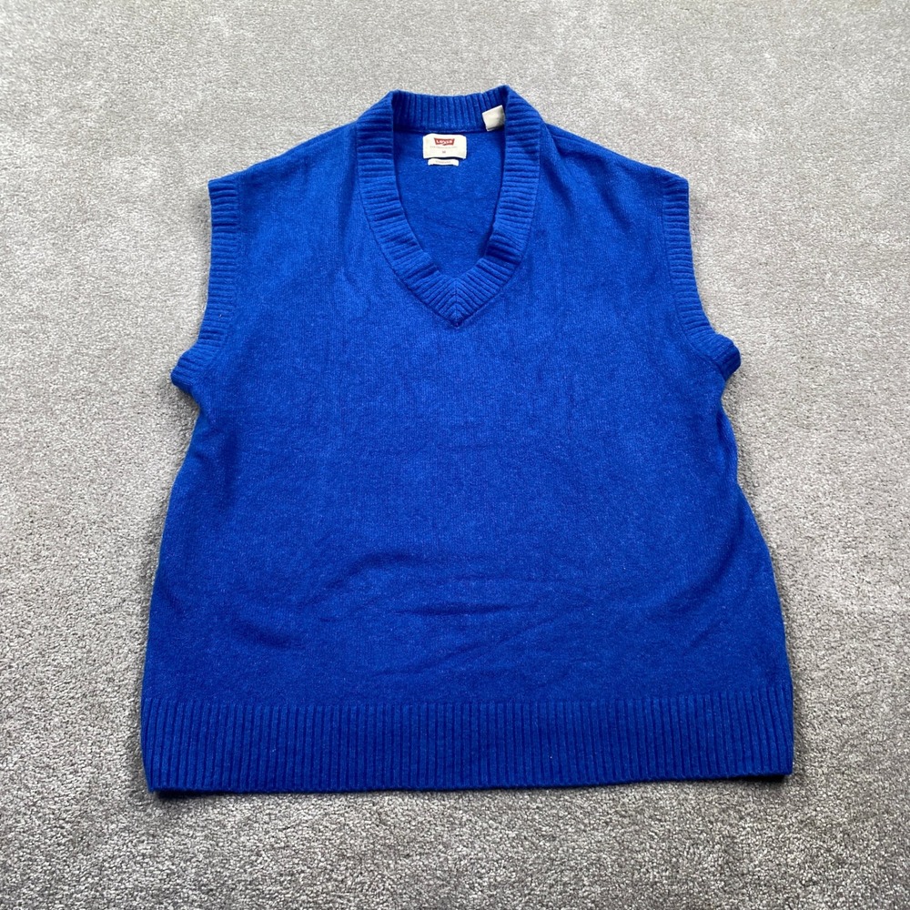 Levis Sweater Vest Mens Medium Royal Blue V-Neck Knit Standard Fit Layering